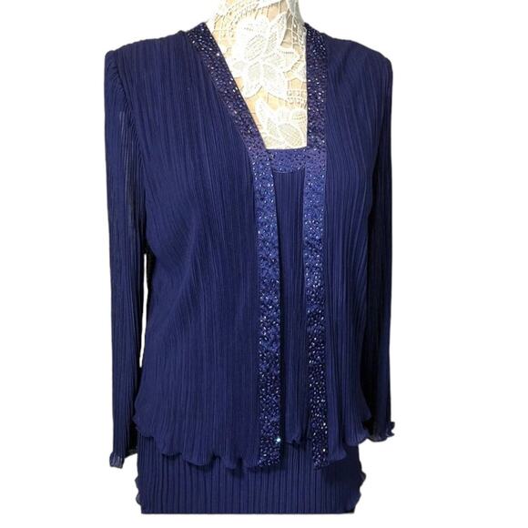 Petra one piece chiffon navy dress with attached jacket size 12 - Picture 4 of 12